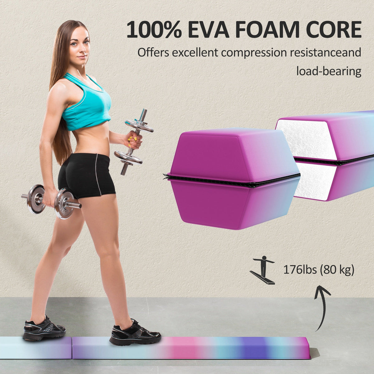 7ft Folding Balance Beam, Gymnastics Equipment with Anti-Slip Bottom for Kids Home Training, Multicolour