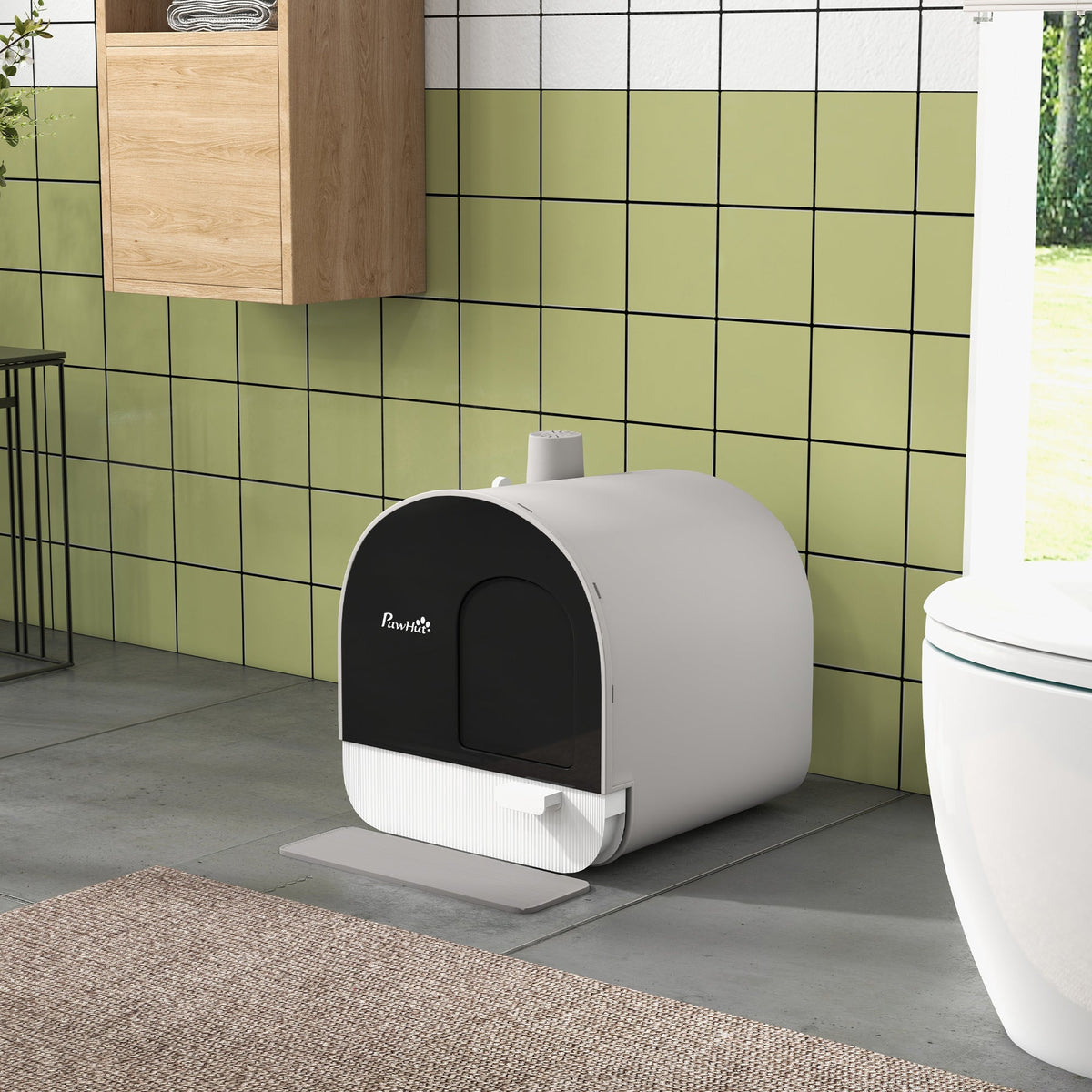 Cat Litter Box with Lid, Removable Tray, Scoop, Filter, Green