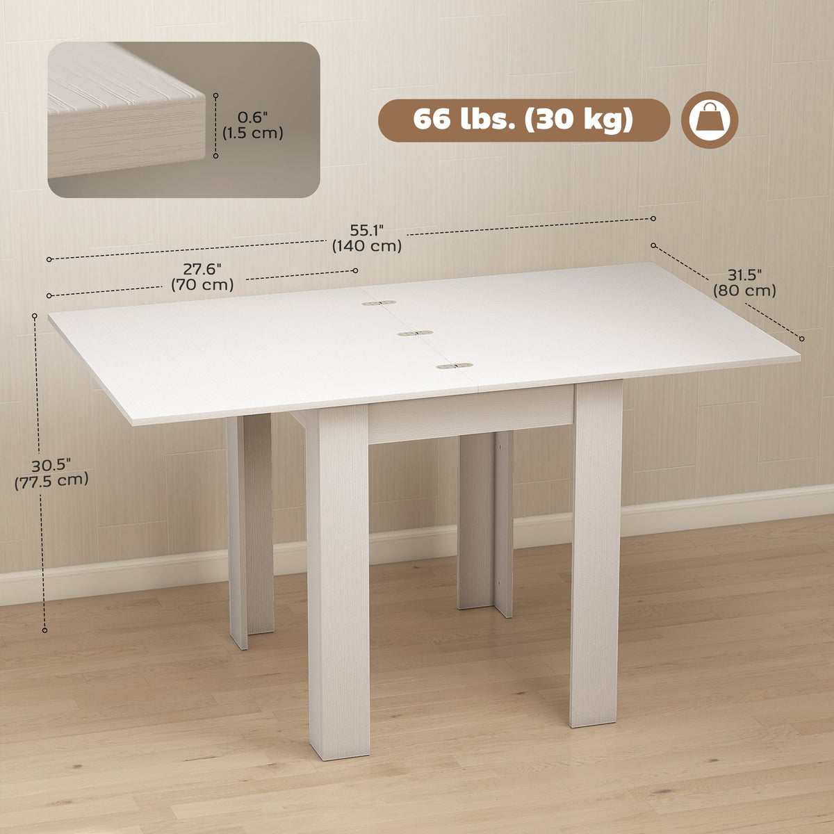 55" Extendable Dining Table for 4-6, Kitchen Table with Steel Slides and Felt Pads for Small Spaces, Black