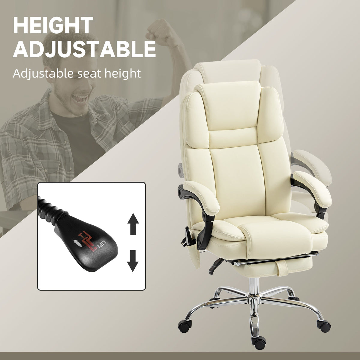 Massage Office Chair, Reclining Executive Office Chair with 6-Point Vibration, Footrest and High Back, Black