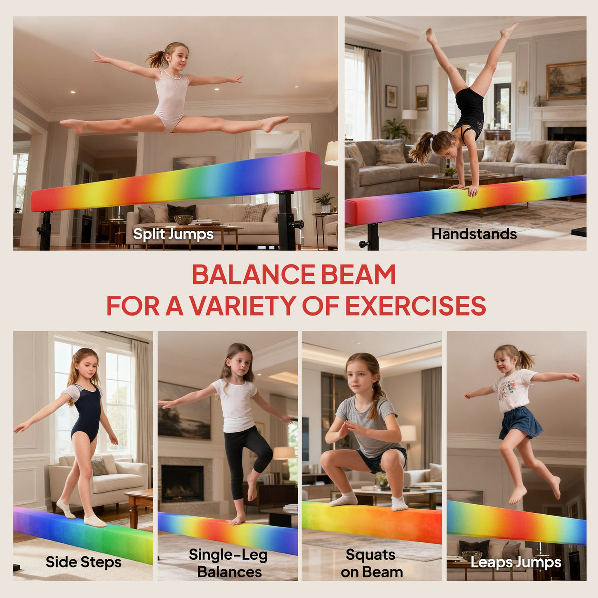 7.5ft Adjustable Balance Beam, Gymnastics Beam with Wheels, Gymnastics Equipment for 6+ Years Old Training