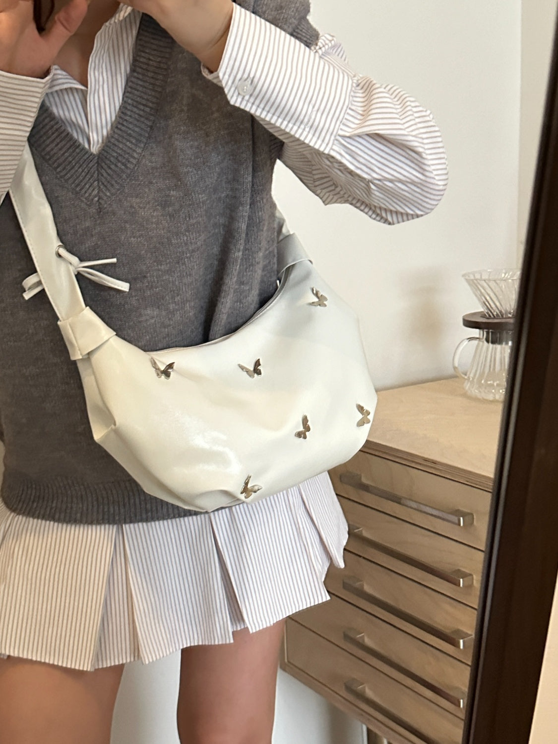 Butterfly Ruched Strap Shoulder Bag