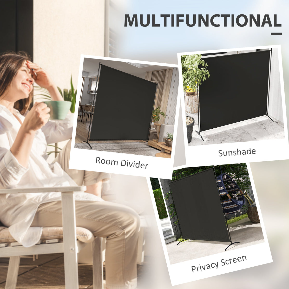 Single Panel Room Divider, UV30+ Privacy Screen, Indoor Outdoor Privacy Panel with Stable Base, Beige
