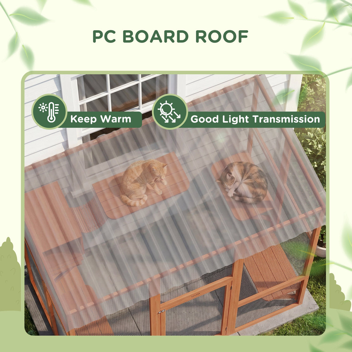 Large Outdoor Catio with Weatherproof Roof, Bridge, Resting Box, Platforms, Grey