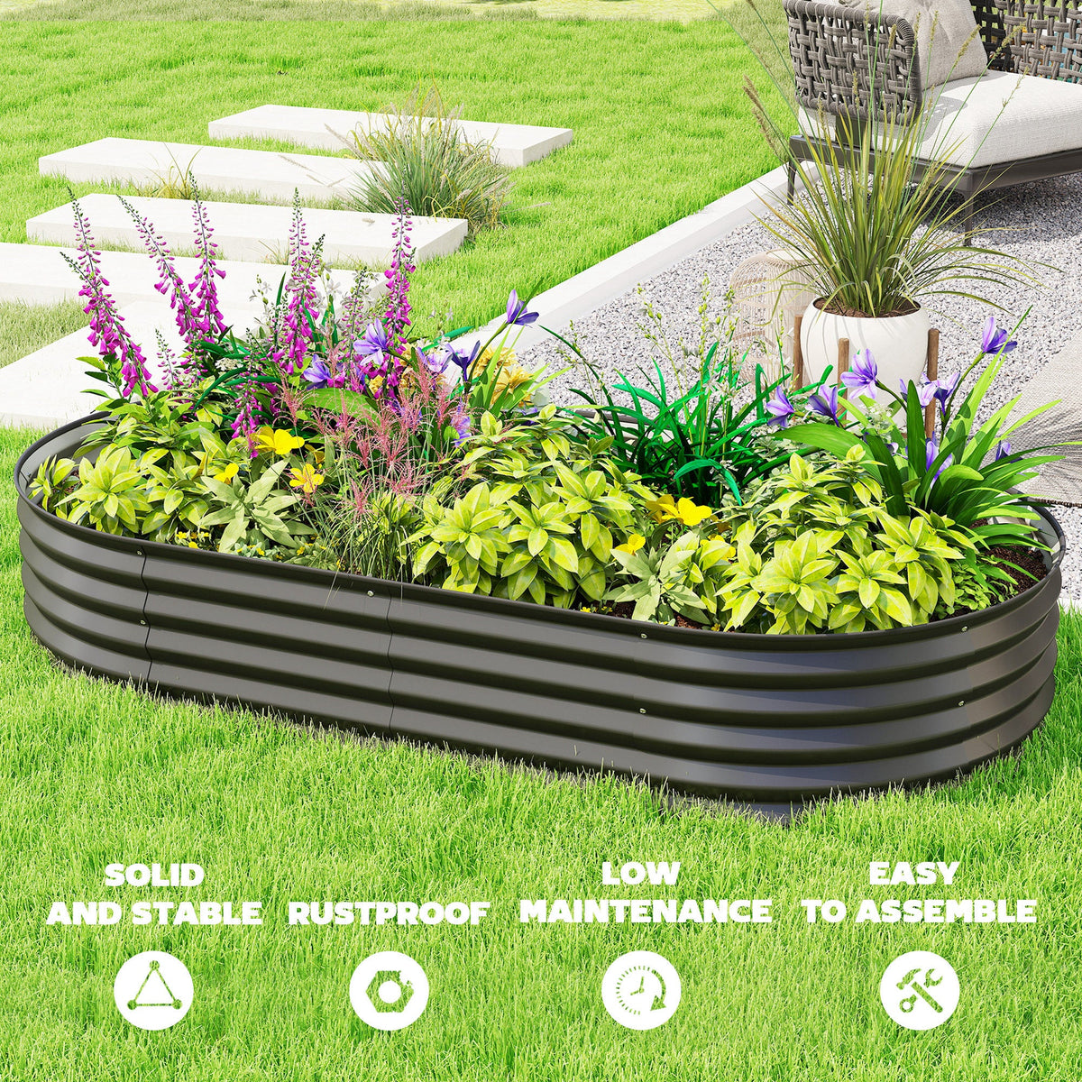 6 x 3 x 1ft Galvanized Raised Garden Bed Kit, Metal Planter Box with Safety Edging, Black