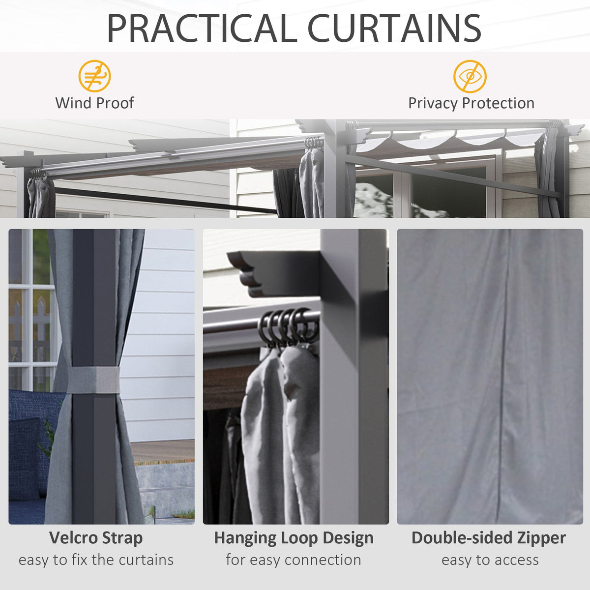 Metal Pergola with Sliding Roof Canopy, Retractable Pergola Canopy, 10' x 10', Beige