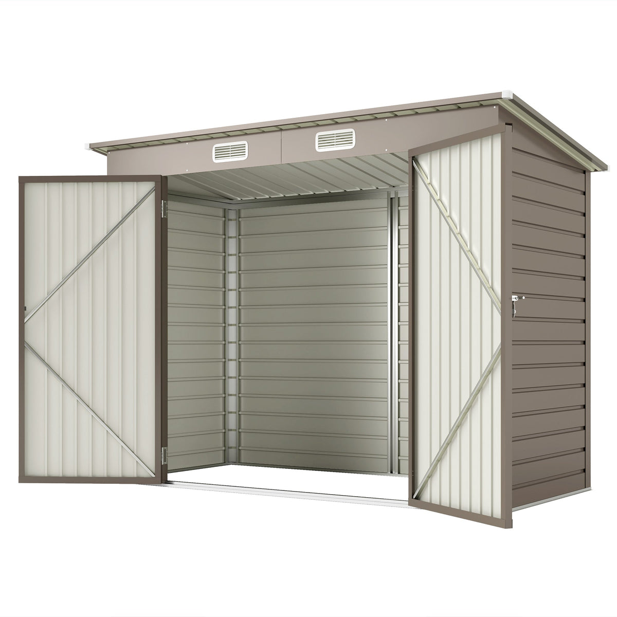 8 x 4FT Galvanized Garden Storage Shed, Metal Outdoor Shed with Double Doors and 2 Vents, Oak