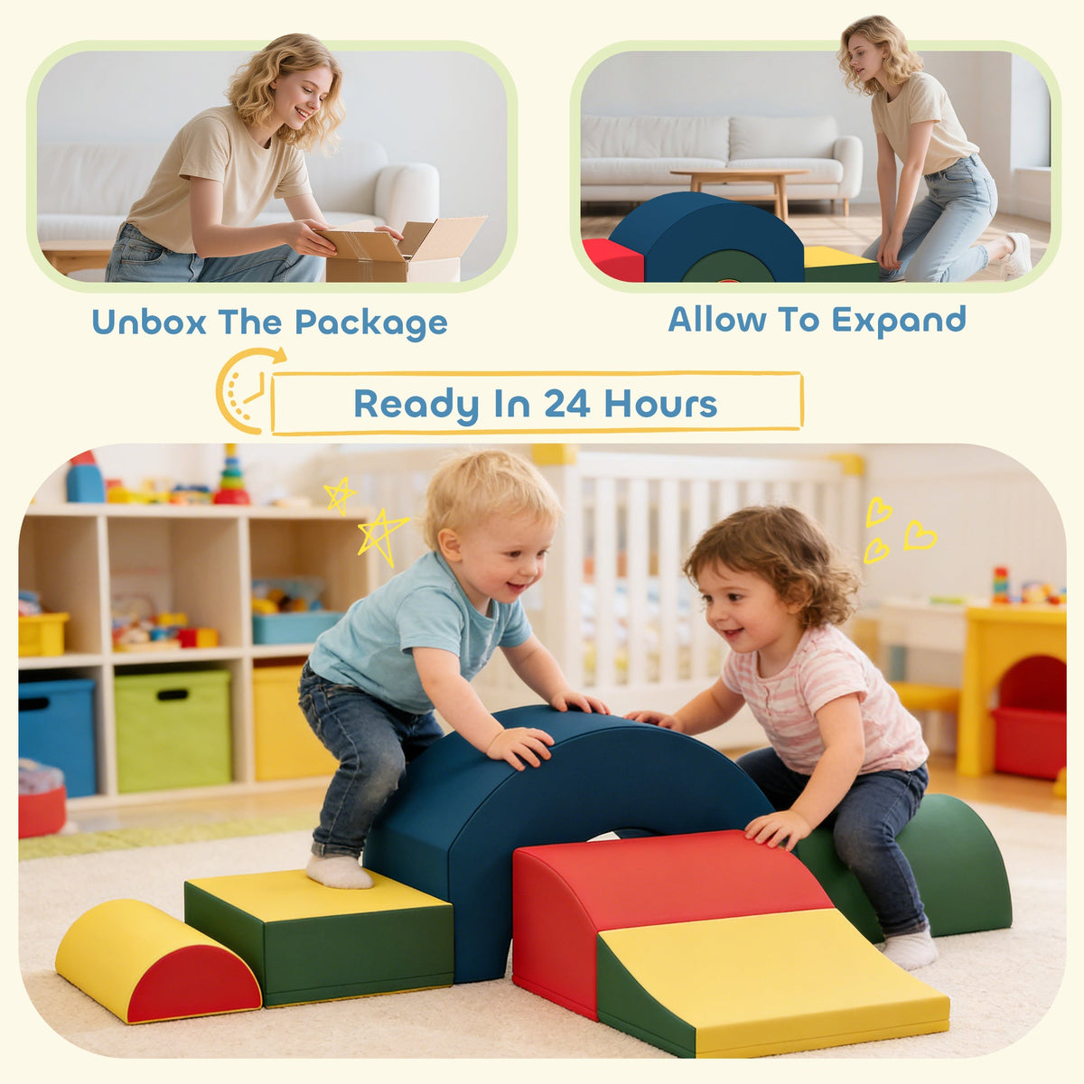Toddlers Climbing Toys, 5-Piece Foam Climbing Blocks, Soft Play Set, Indoor for Stacking, Crawling, Sliding