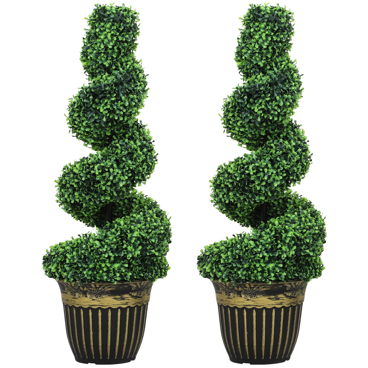 Set of 2 Artificial Plants, Topiary Spiral Boxwood Trees with Pot, for Home Indoor Outdoor Decor, 90cm