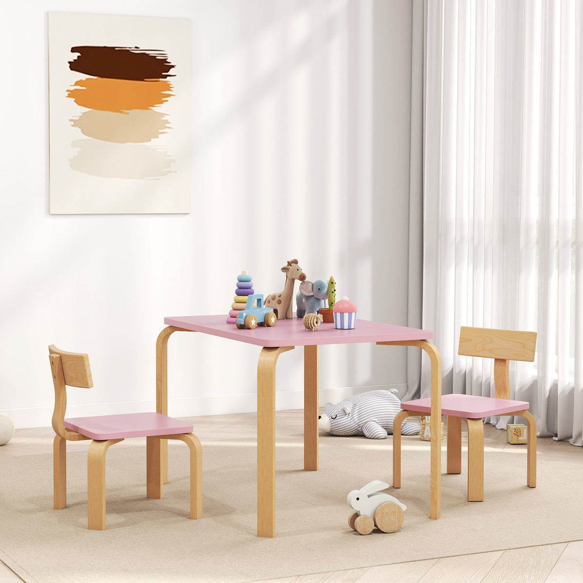 Kids Table and 2 Chair Set, Children Multi-Activity Furniture Set for Playing, Learning, Eating, Craft, Blue