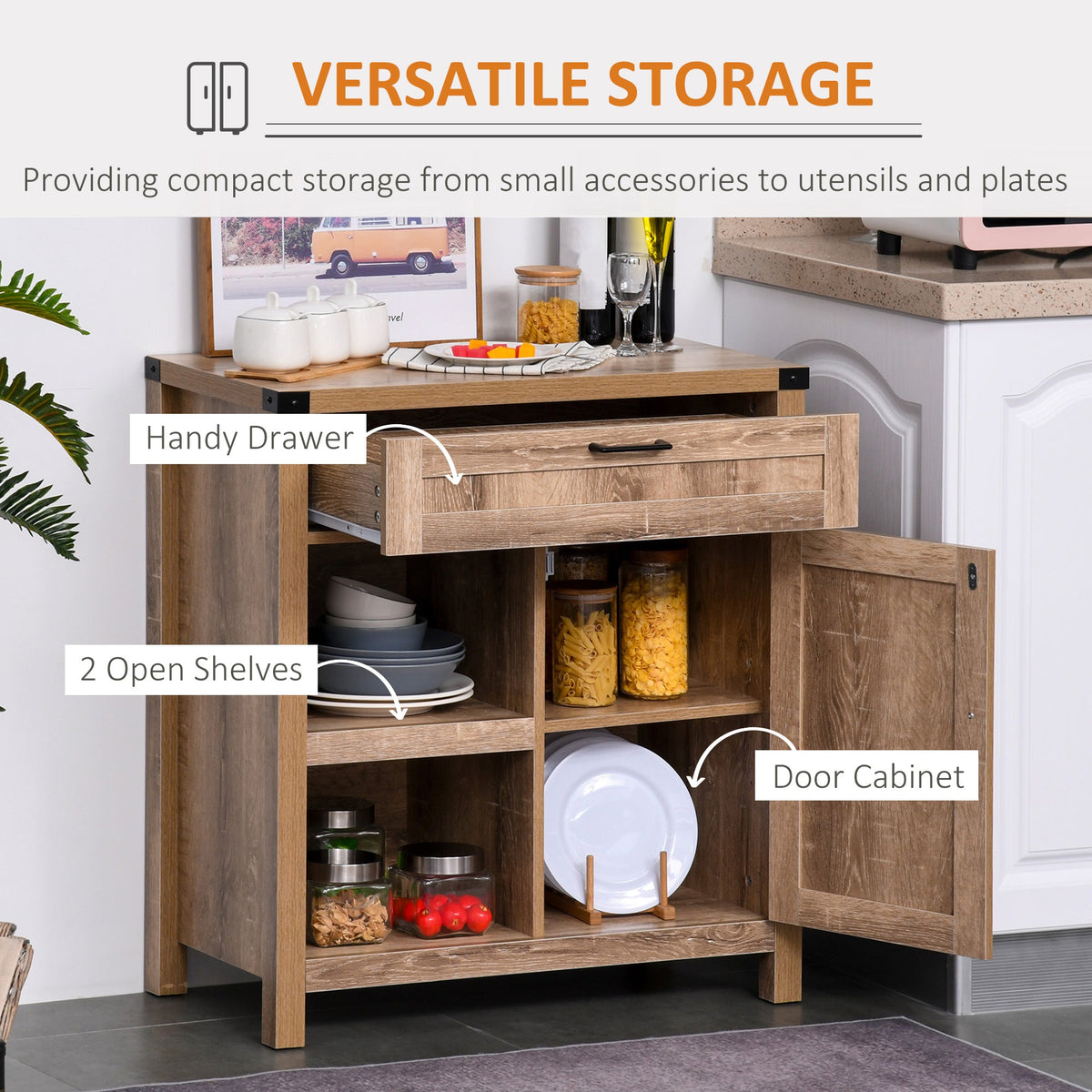 Rustic Barn Door Storage Cabinet Modern Farmhouse Buffet Sideboard for Kitchen & Dining Room Dark Oak
