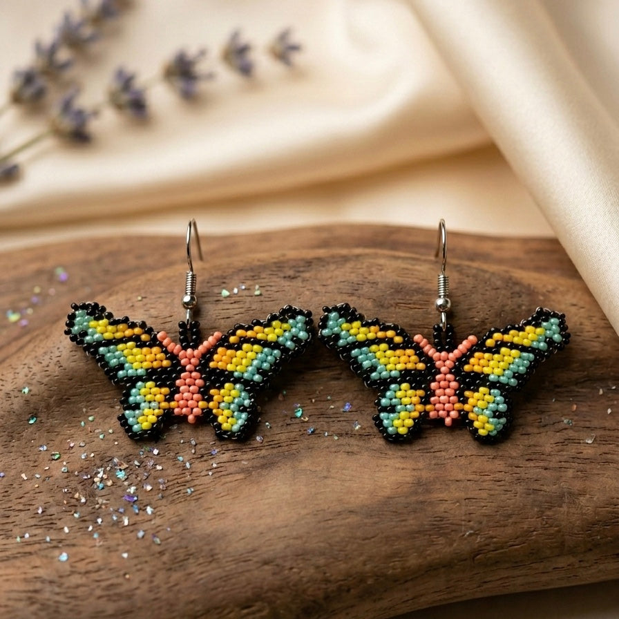 Peach Butterfly Beaded Earrings