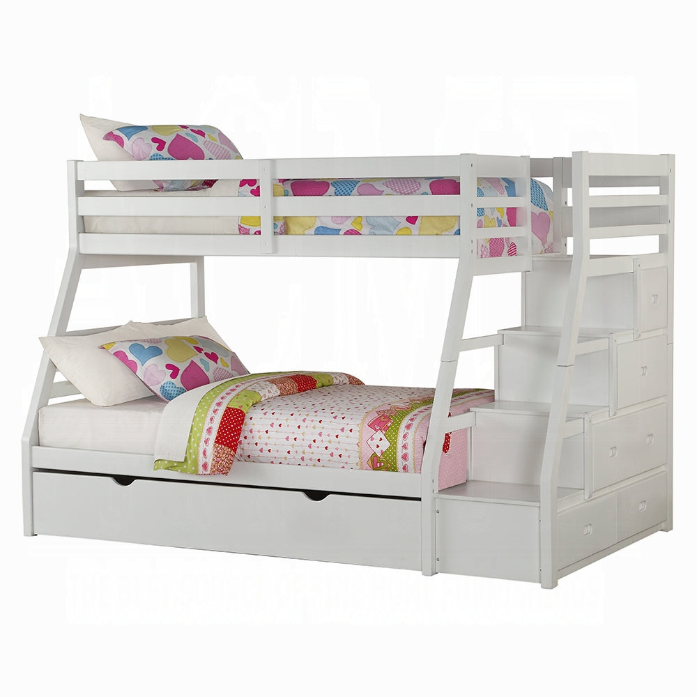 Mojo Twin/Full Bunk Loft Bed W/Trundle & Storage - White