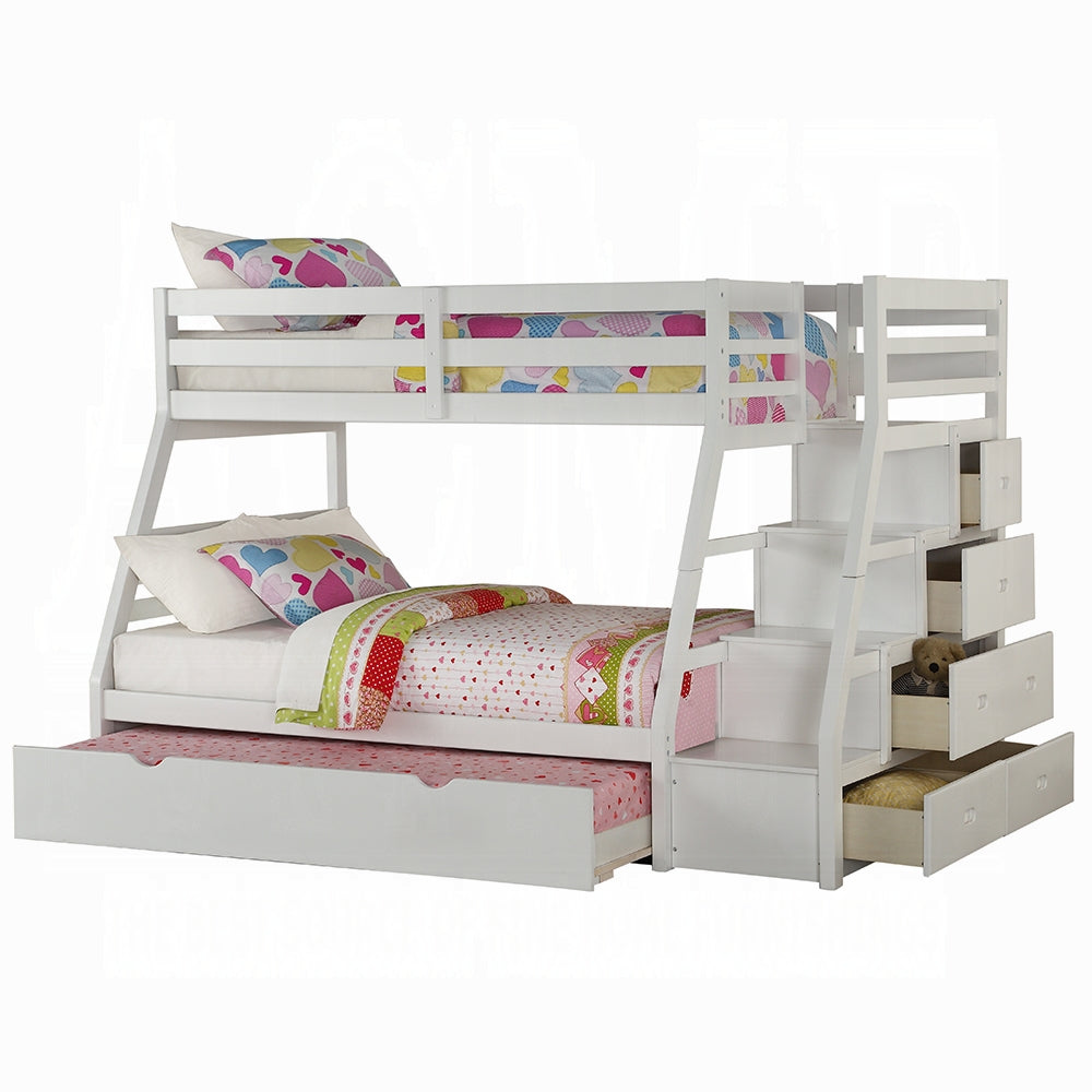 Mojo Twin/Full Bunk Loft Bed W/Trundle & Storage - White