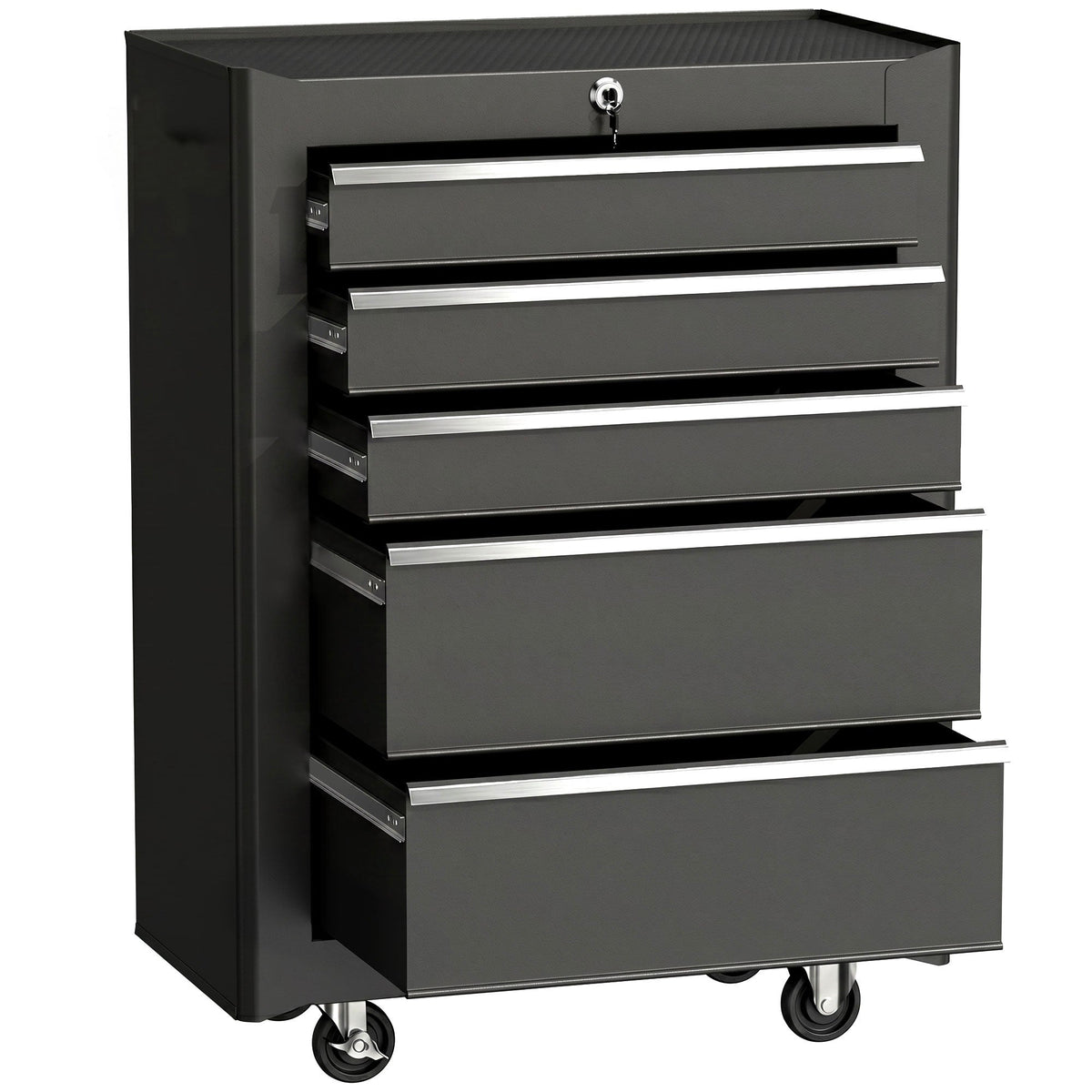 5-Drawer Rolling Tool Cabinet on Wheels, Lockable Tool Chest, Tool Organizer for Garage, Factory and Workshop, Black