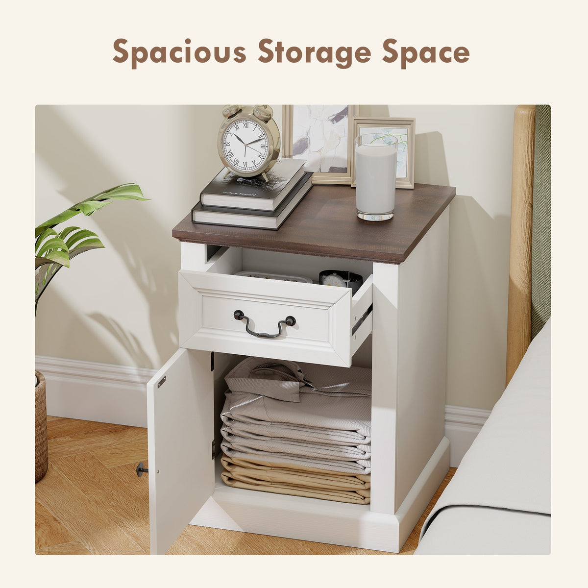 Side Table Set of 2, End Tables with Drawer and Cabinet, Nightstands for Small Spaces, Living Room, Black