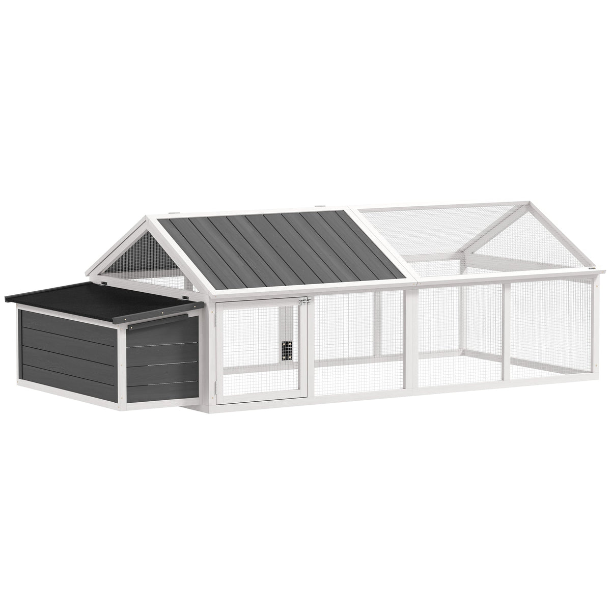95"L Chicken Run Large Chicken Coop with Nesting Box Wooden Roof Side Door for Outdoor 4–8 Chickens