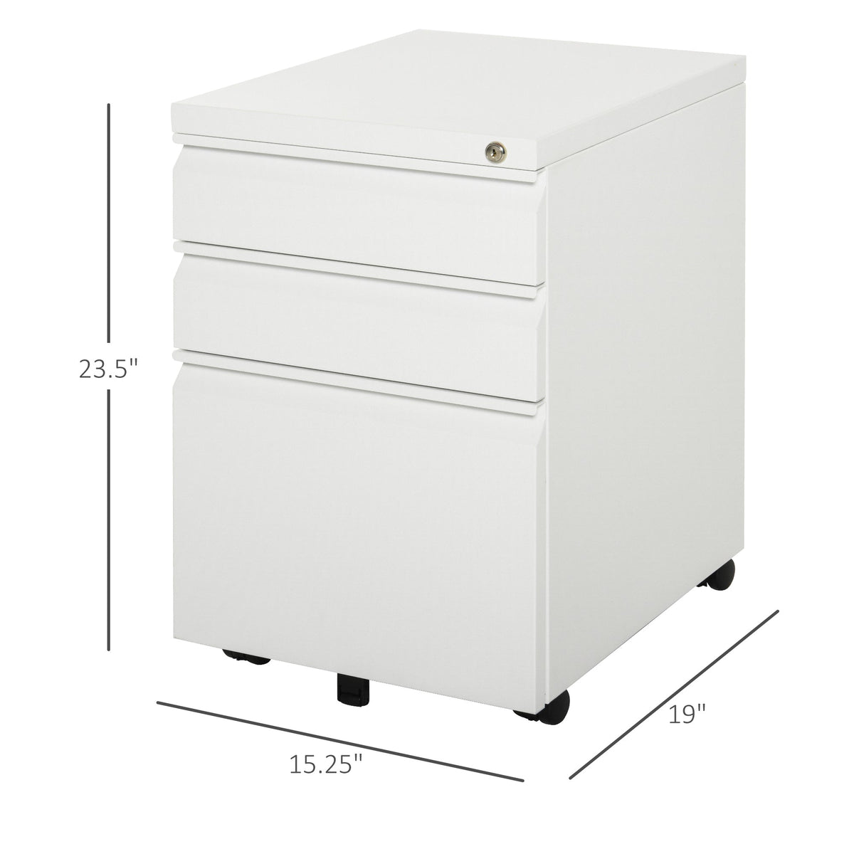 3 Drawer Filing Cabinet, Lockable Office Storage Cabinet on Wheels for Legal, Letter, A4 Files, Black