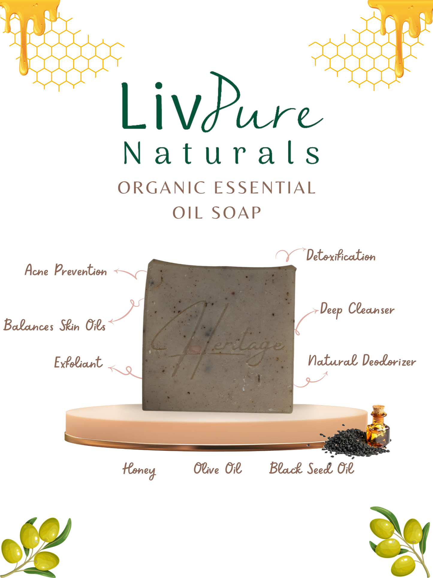 Heritage Black Seed & Honey Olive Oil Soap | Detox & Nourish Face & Body Bar | Organic Bar Soap