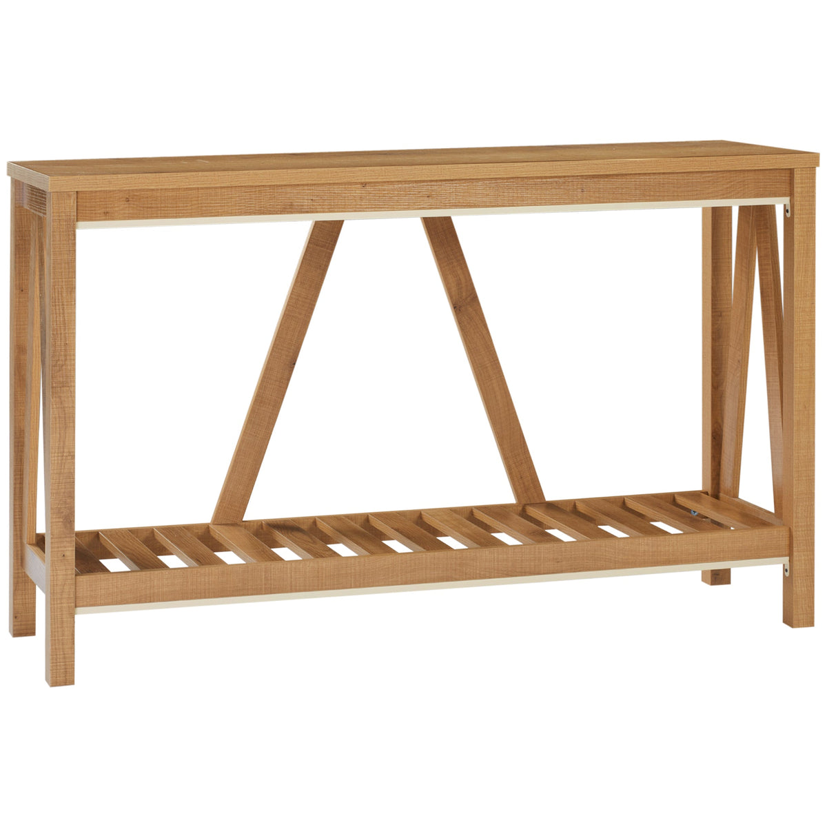 52" Console Table, Farmhouse Narrow Entryway Table with Storage Shelf, Rustic Sofa Table with Anti-tipper for Living Room and Hallway, Oak