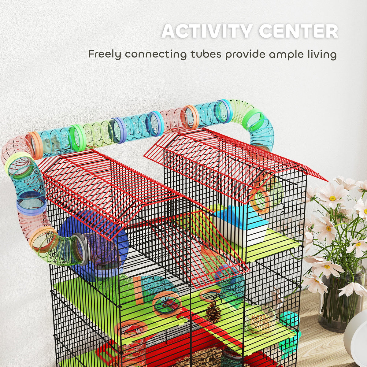 18.5" Hamster Cage, 5 Tiers Small Animal House with Tunnel Tube System, Exercise Wheel, Water Bottle, Blue