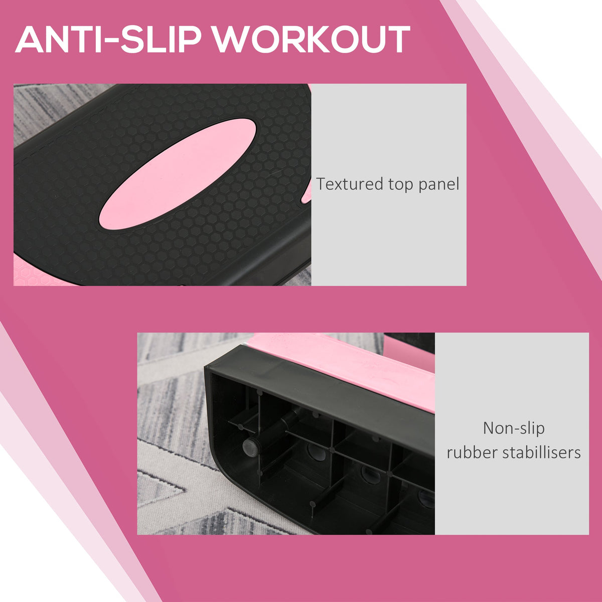 Adjustable Aerobic Stepper, Exercise Step Platform, Step Exercise Trainer, Workout Fitness Yoga Risers, 4"-6"-8", Pink