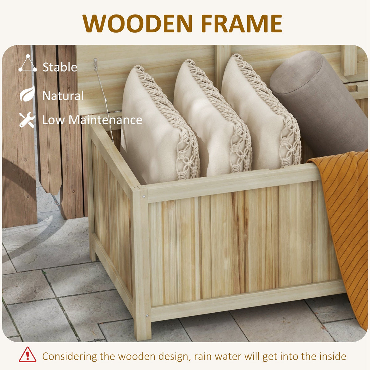 45 Gallon Wooden Storage Box patio Deck Box Bench, Garden Backyard Outdoor Storage Container, Natural