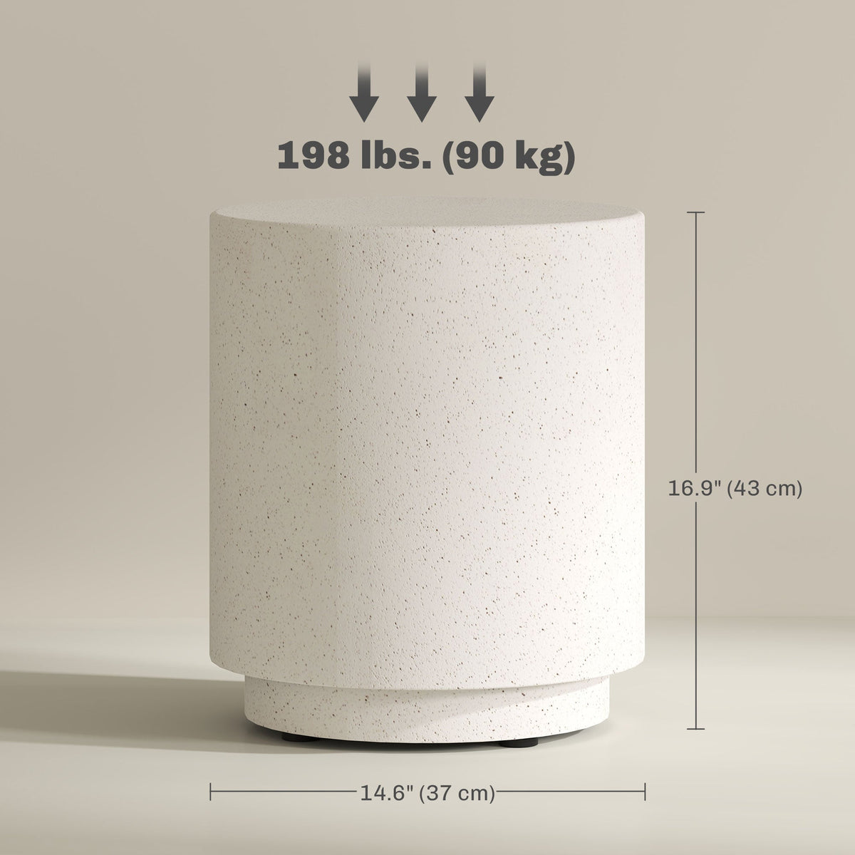 Terrazzo Finish Side Table, 17" Round End Table for Indoor and Outdoor, Charcoal Grey