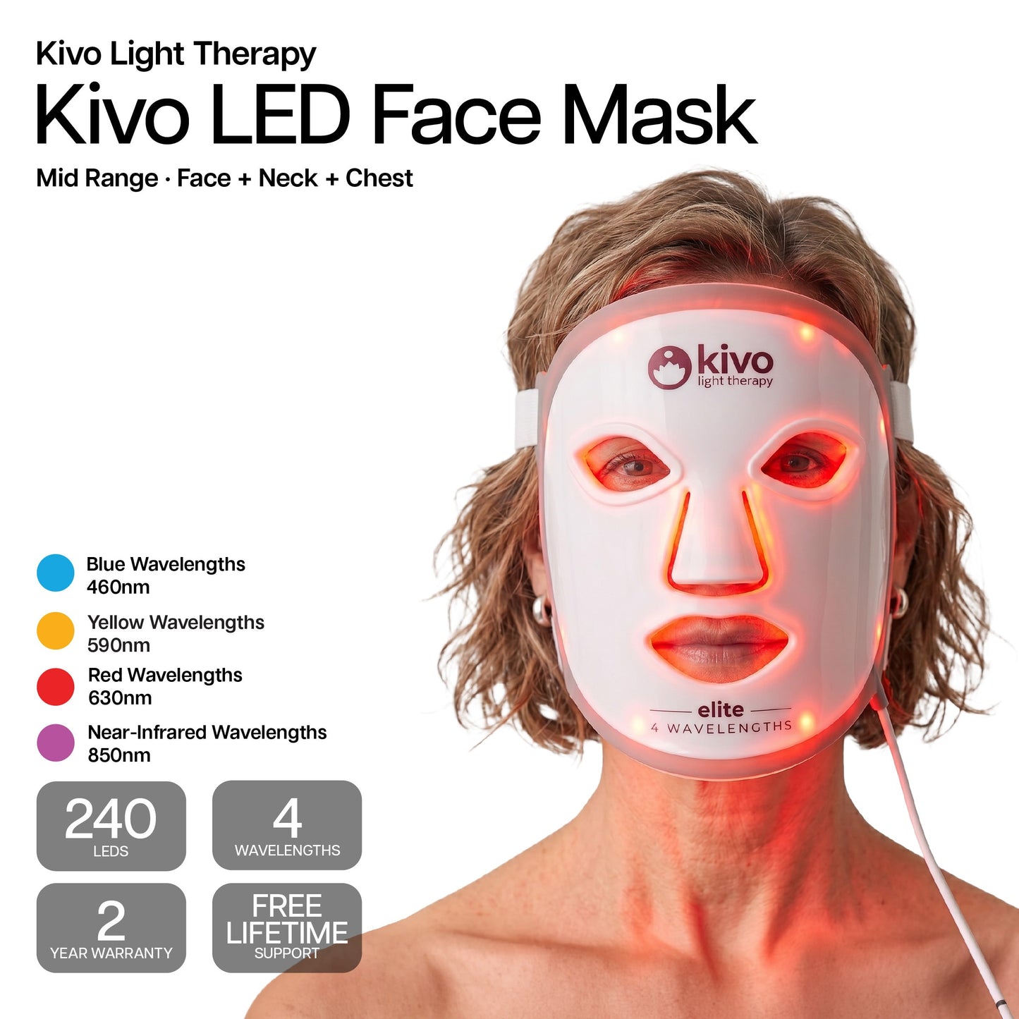 Kivo Elite Face + Neck + Chest: Blue, Yellow, Near-Infrared, and Red Light Therapy System