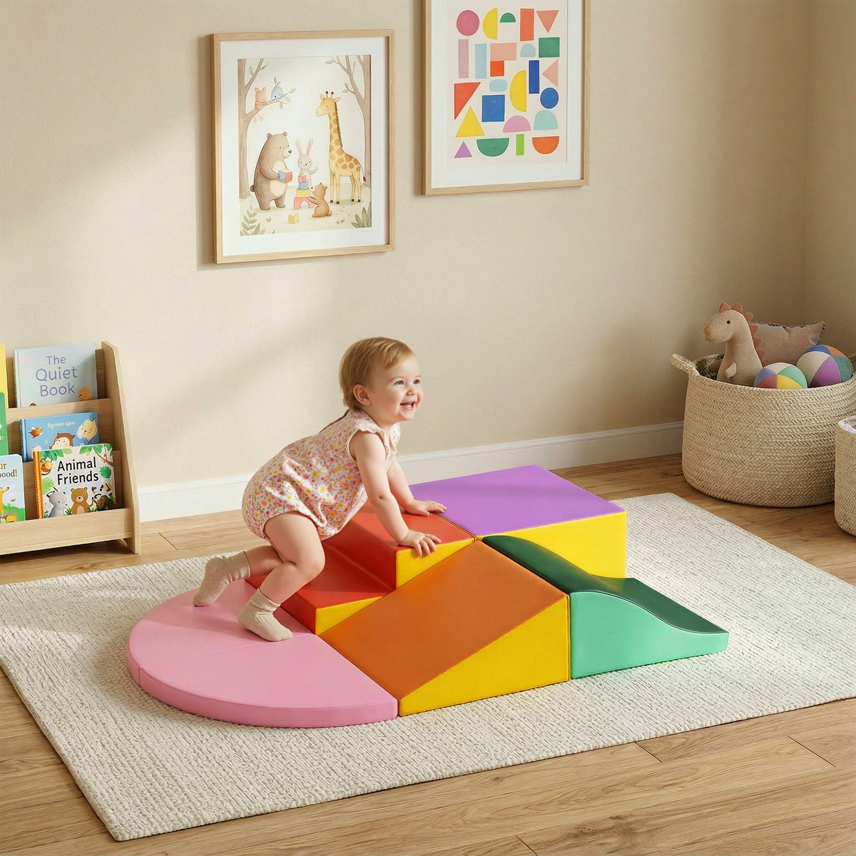 6-Piece Soft Play for 12-36 Months Toddlers to Climb, Crawl, Slide, Blue, Green