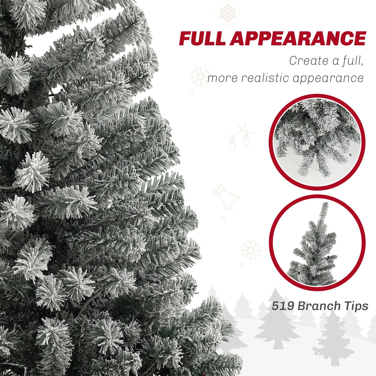6ft Prelit Pencil Artificial Christmas Tree, Flocked Xmas Tree with Remote, Dual Colour LEDs, 429 Tips, Metal Stand