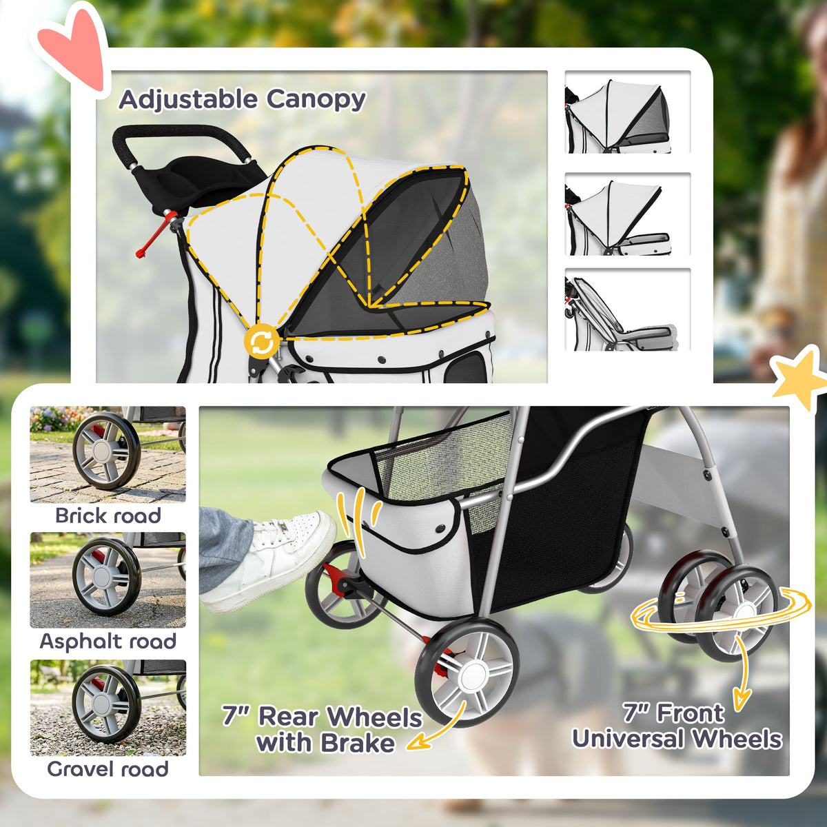 Pet Stroller with Reflective Strips, Foldable Cat Stroller with 360° Swivel Wheels for Small Dogs and Cats, Blue