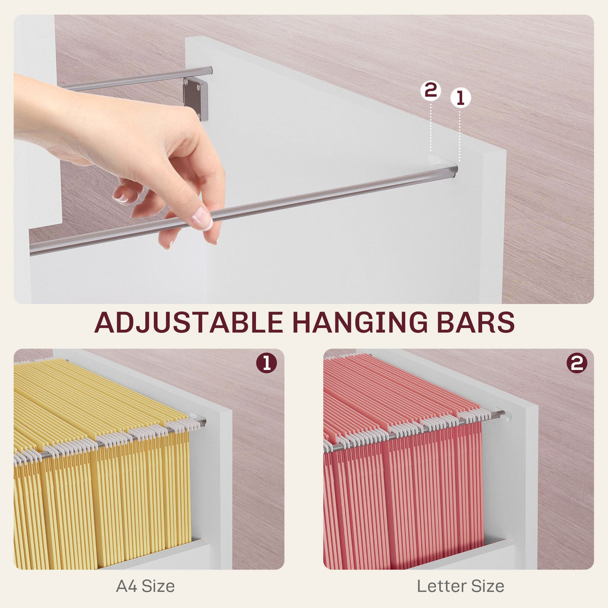 2-Drawer Small Filing Cabinet Lockable Home Office Storage Cabinet with Adjustable Hanging Bars for A4 Letter Black