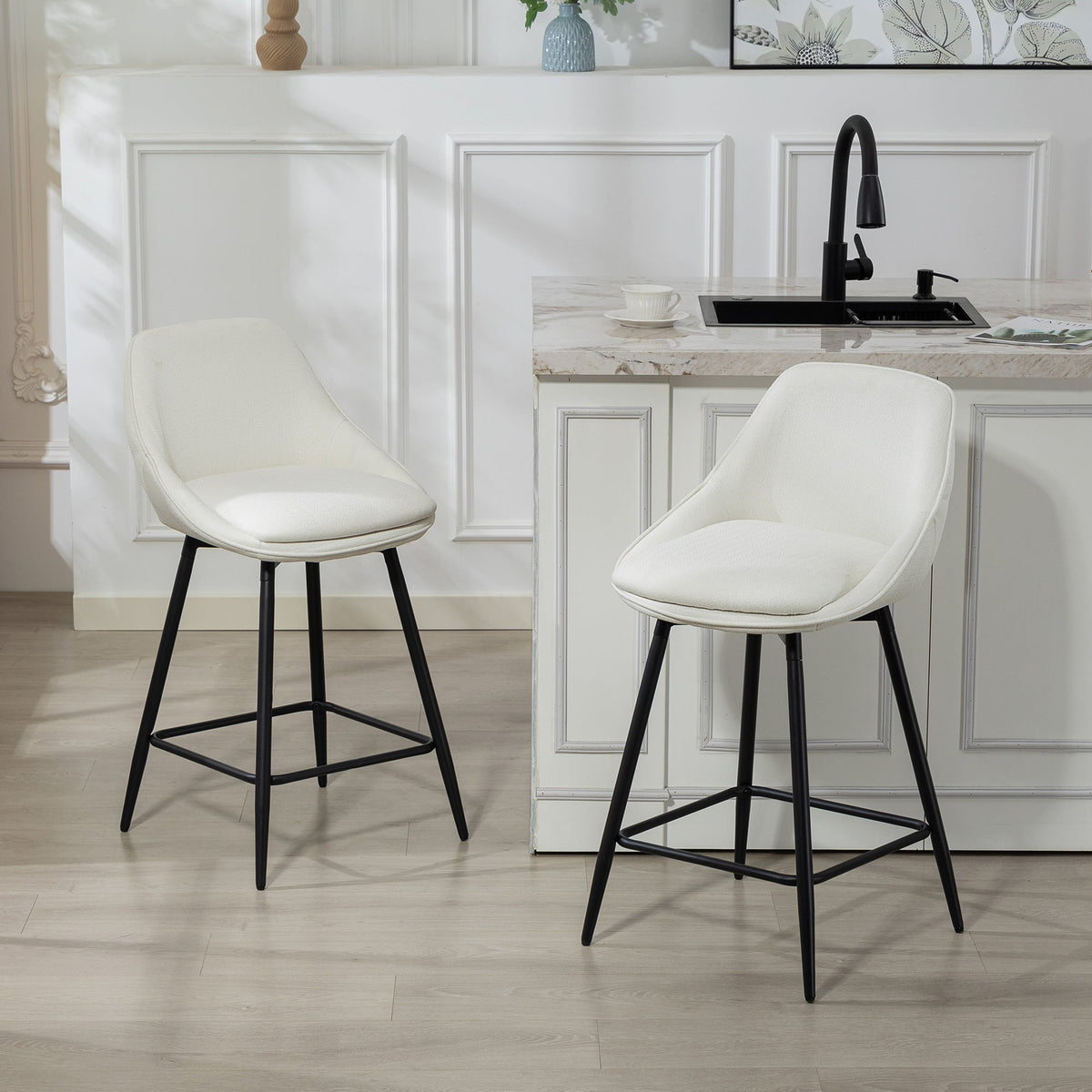 26" Counter Height Barstools Set of 2, Upholstered Swivel Bar Stools with Backrests and Armrests, Dark Grey
