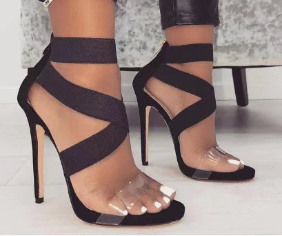 Transparent Strap High Heels with Elastic Bands