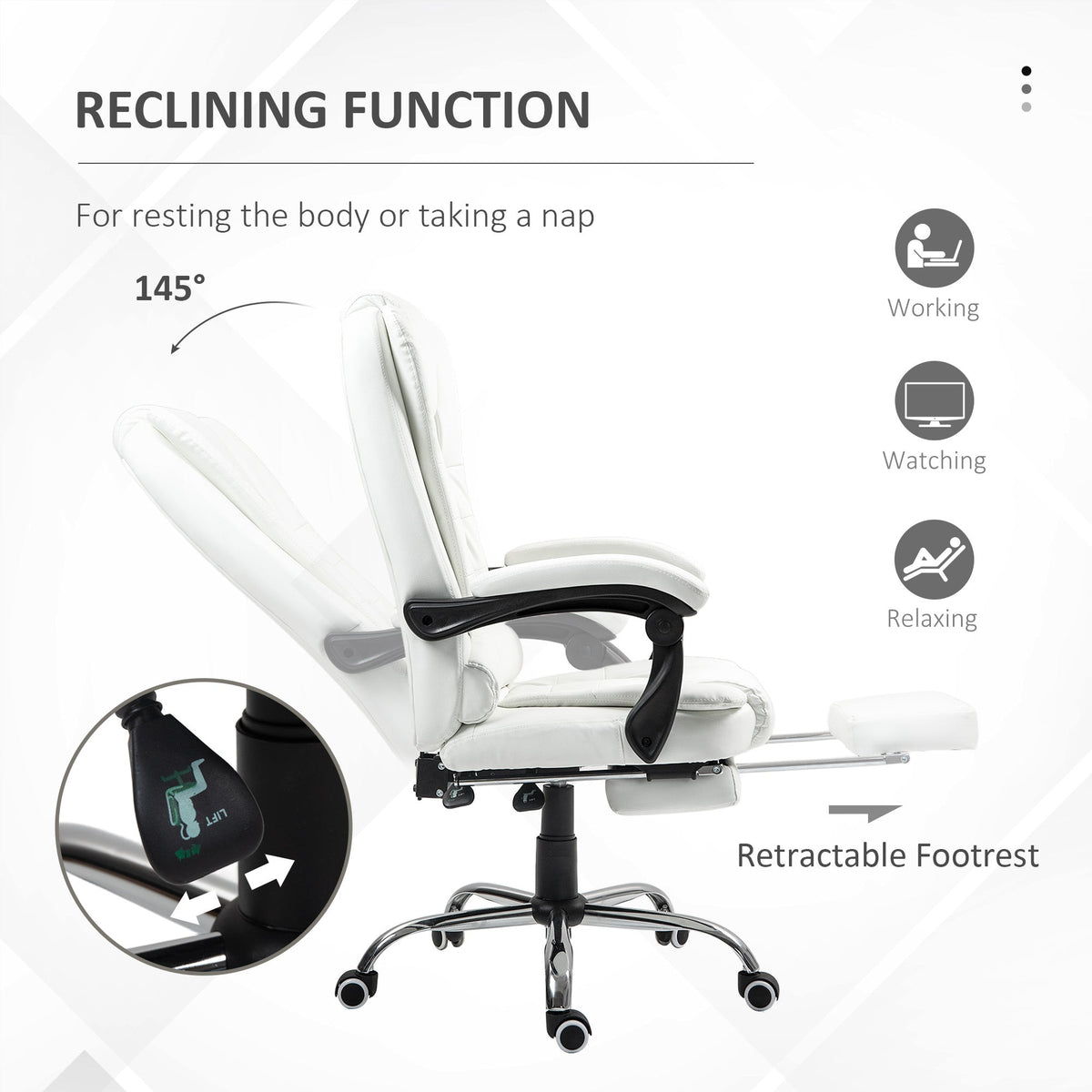 Ergonomic Office Chair with Back Support, PU leather Executive Office Chair with High Back, Retractable Footrest, Black