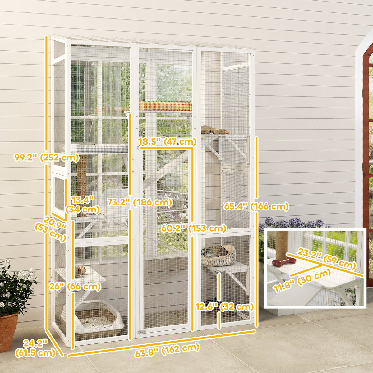 Large Outdoor Catio with 6 Jumping Platforms, Scratching Post, 2 Ramps, Waterproof Roof, Grey