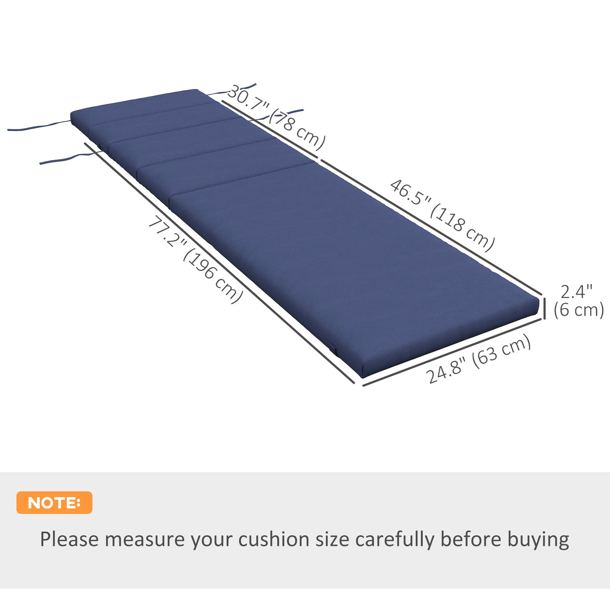 Patio Chaise Lounge Chair Cushion Replacement Sun Lounger Pads with Headrest and Ties, Beige