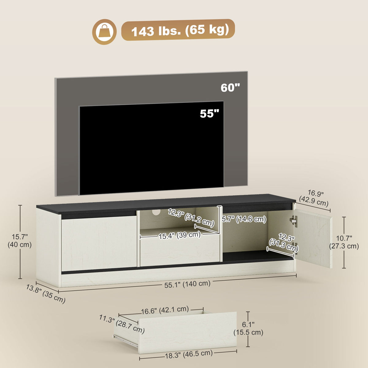 Palmer TV Stand for 55-65 Inch TVs-White