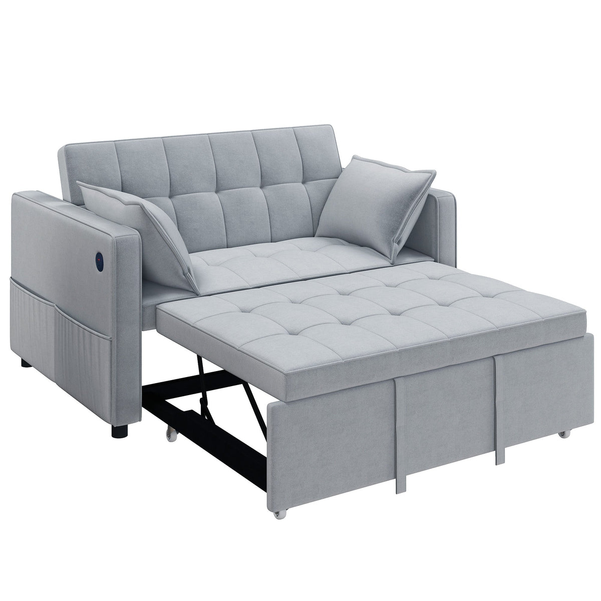3‑in‑1 Convertible Sofa Bed, Pull Out Sleeper Sofa with USB Charging, Adjustable Backrest, Side Pockets, Beige