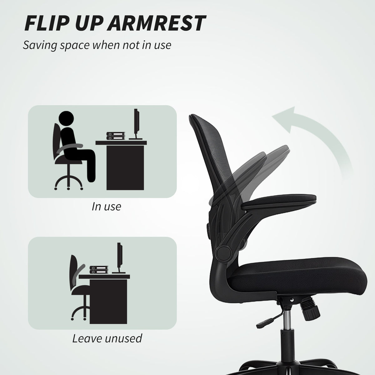 Ergonomic Mesh Office Chair with 4D Lumbar Support, Swivel Desk Chair with Flip-up Armrests, Tilt Function, Black