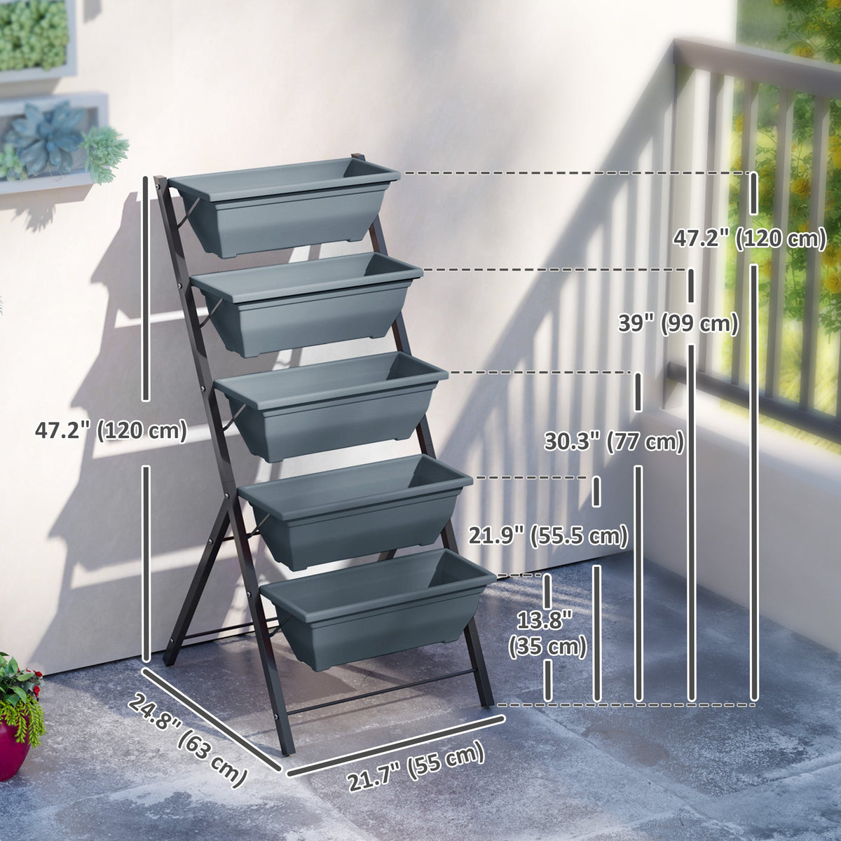 5-Tier Raised Garden Bed with 5 Planter Box, Outdoor Plant Stand Grow Containers with Leaking Holes, Black