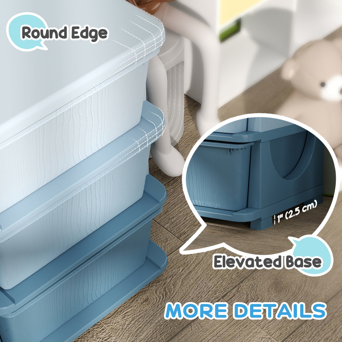 3 Tier Kids Toy Organizer and Storage Bins with 6 Plastic Drawers, Blue
