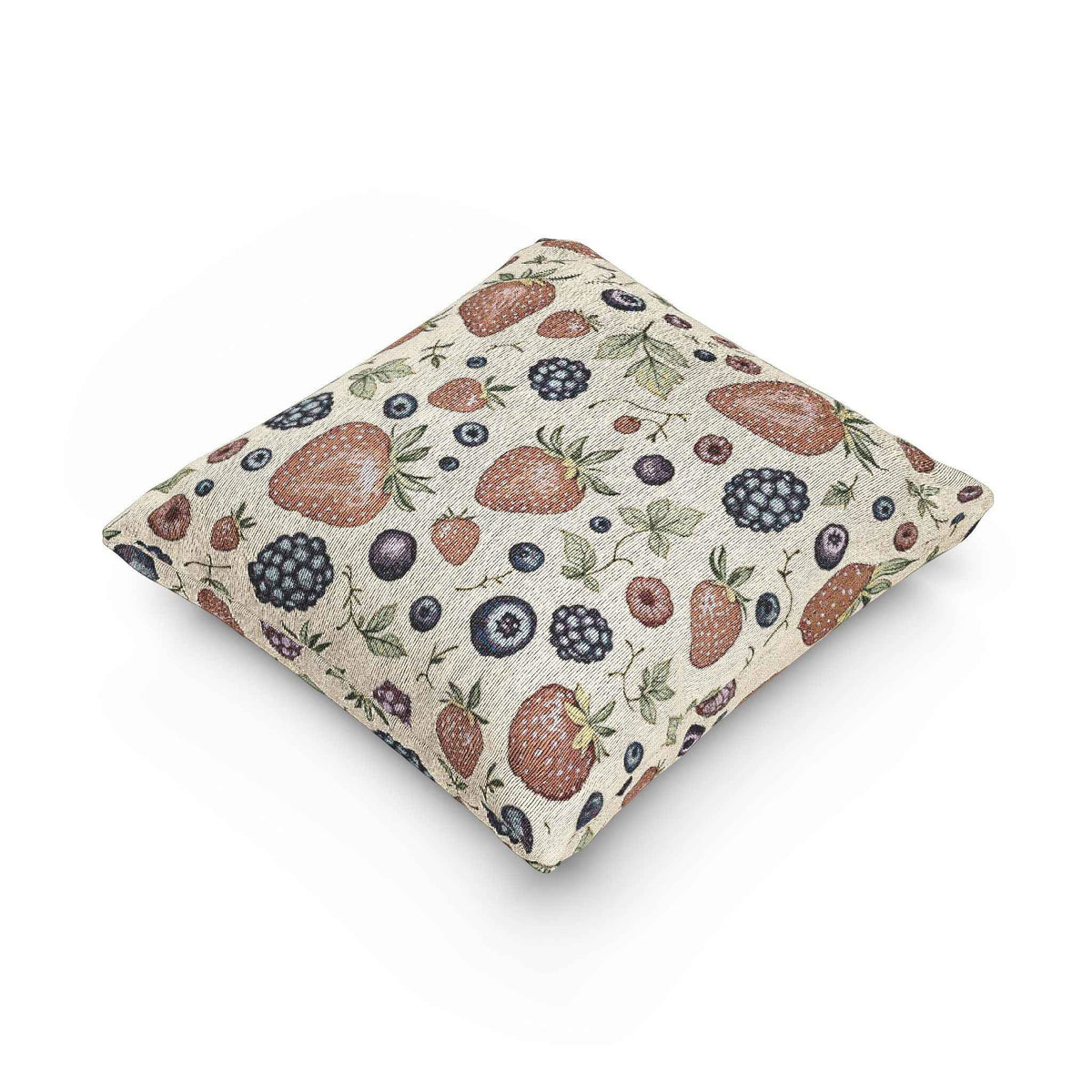 Strawberry Blueberry Pattern Woven Pillow | Fruit Botanical Throw Pillow
