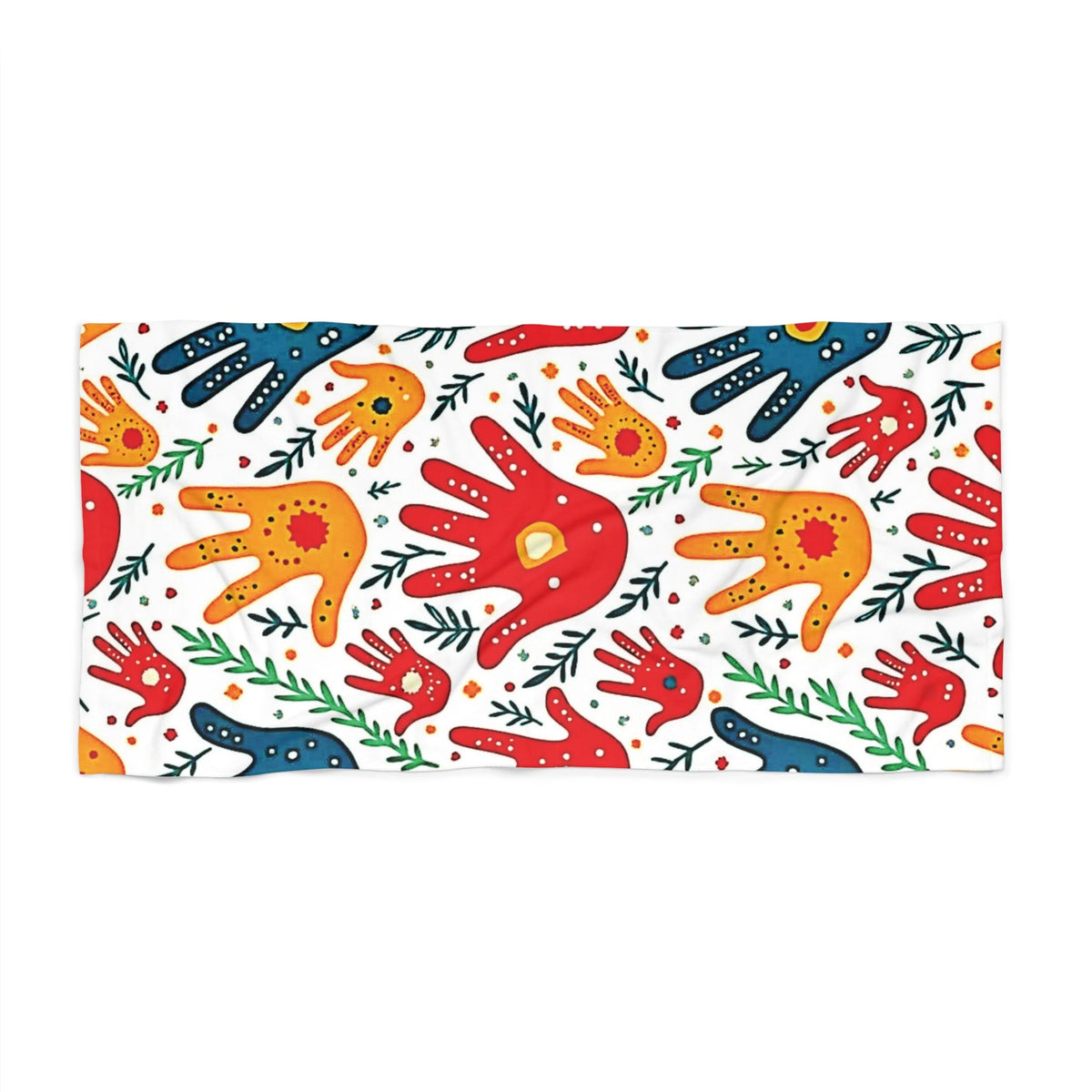 Beach Towel — Colorful Handprint Pattern Summer Beach Towel