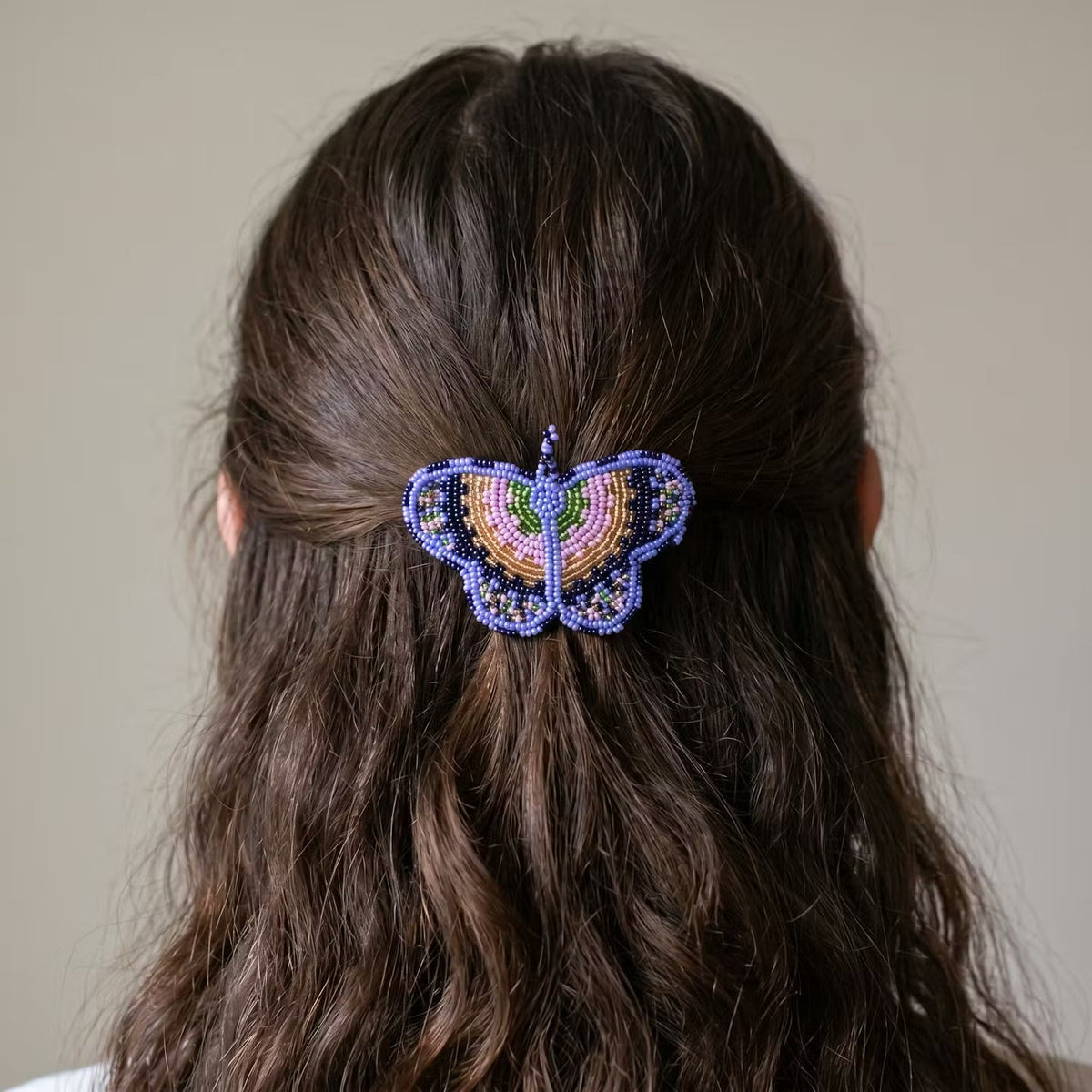 Light Blue Butterfly Beaded Barrette