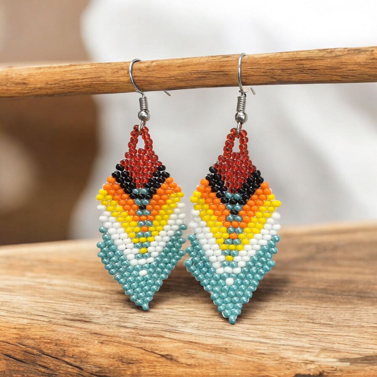 . Turquoise Beaded Feather Drop Earrings