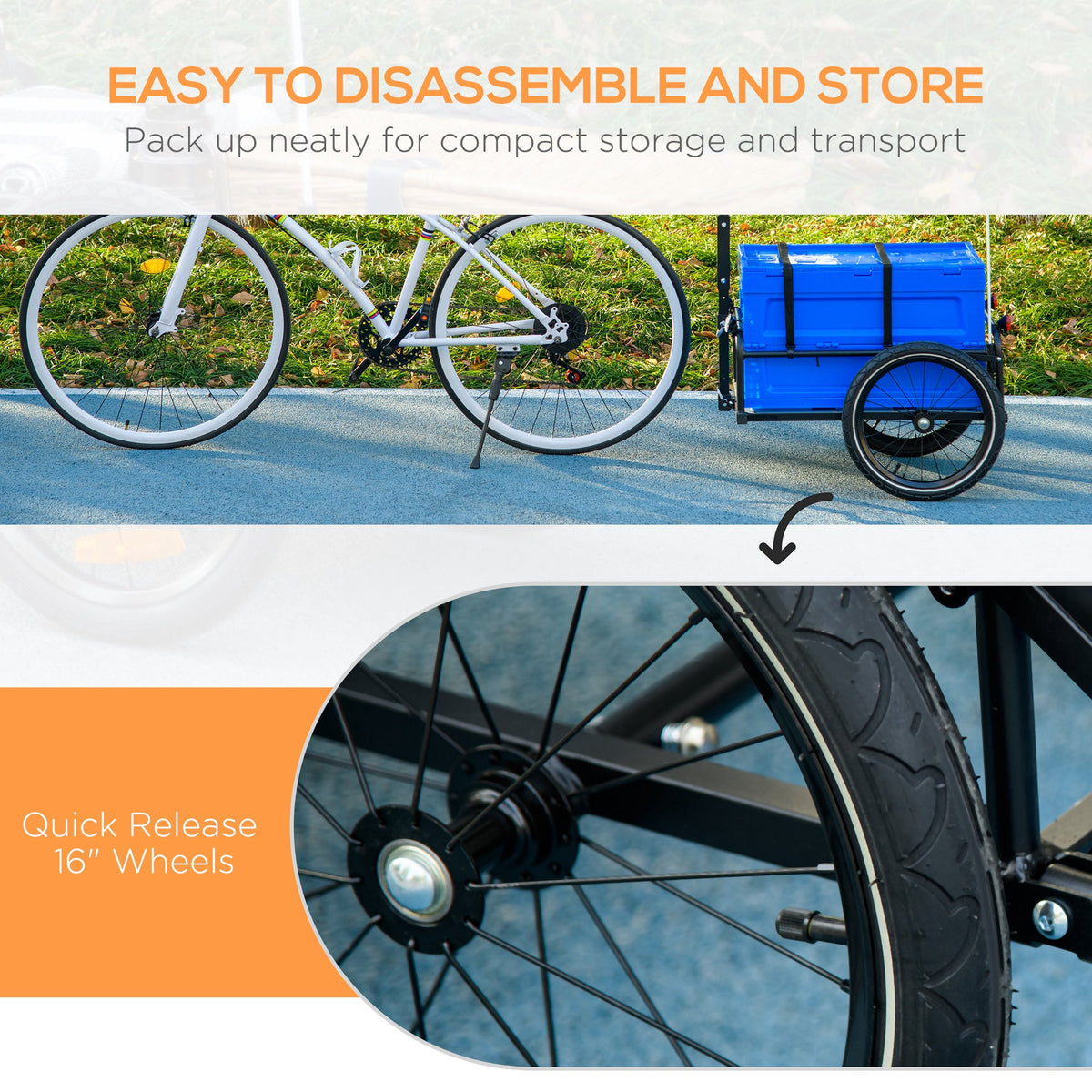 Steel Trailer for Bike, Bicycle Cargo Trailer with Foldable Storage Box and Safe Reflectors, Max Load 88LBS, Black