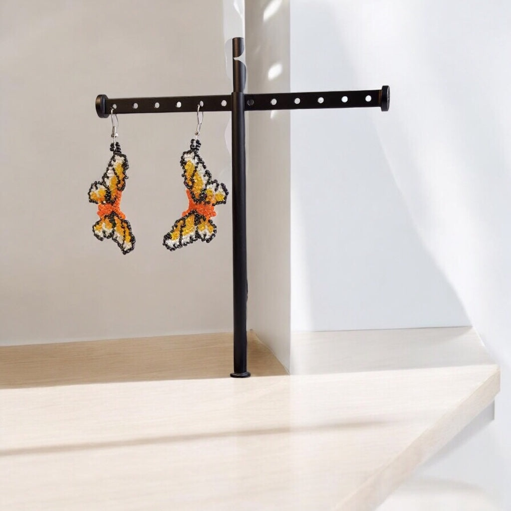 Orange and white Butterfly Beaded Earrings