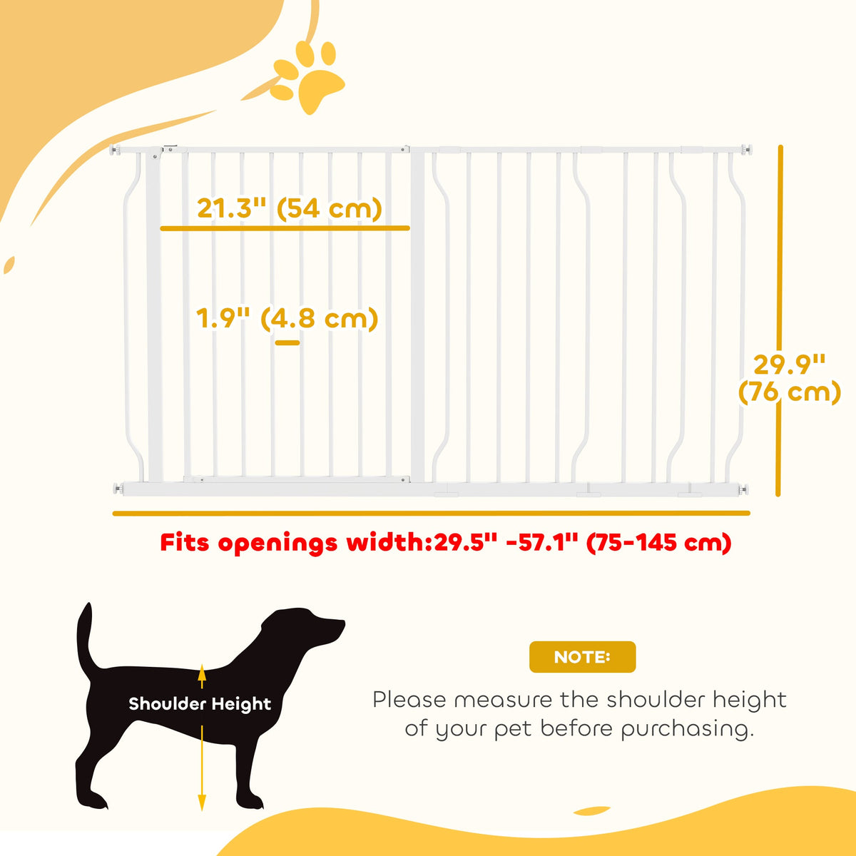 30"- 45" Easy Install Pet Gate w/ Door & Double Locking System, Extra Wide Dog Gate for Stairs, Hallways, White